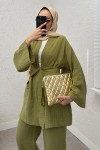 Ceday Yaka Kimono Takım 2234 - YAĞ YEŞİLİ