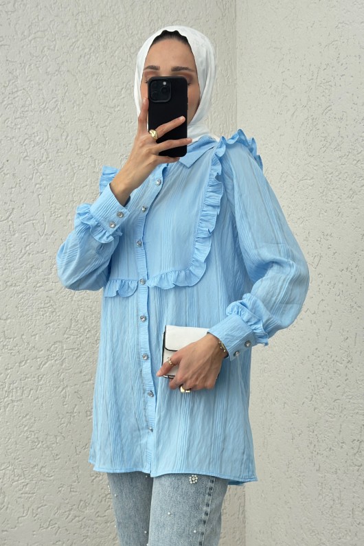 Fırfır Detaylı Tesettür Tunik 2235 - BEBE MAVİSİ Fırfır Detaylı Tesettür Tunik 2235 - BEBE MAVİSİ