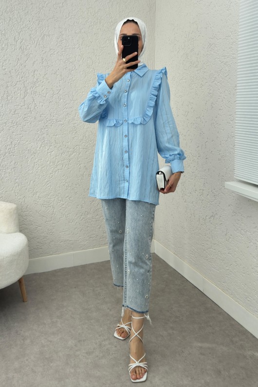 Fırfır Detaylı Tesettür Tunik 2235 - BEBE MAVİSİ Fırfır Detaylı Tesettür Tunik 2235 - BEBE MAVİSİ