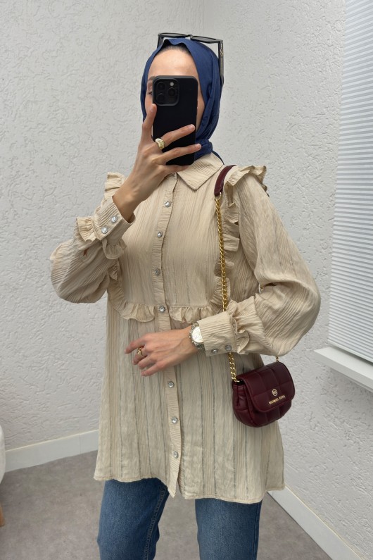 Fırfır Detaylı Tesettür Tunik 2235 - BEJ