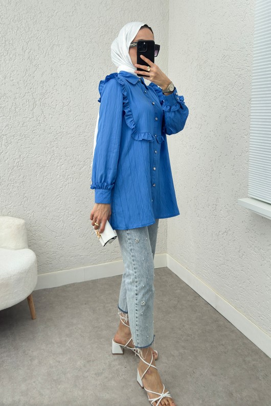 Fırfır Detaylı Tesettür Tunik 2235 - İNDİGO