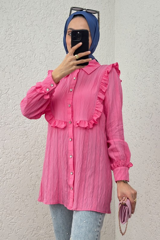 Fırfır Detaylı Tesettür Tunik 2235 - PEMBE