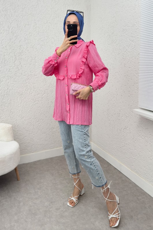 Fırfır Detaylı Tesettür Tunik 2235 - PEMBE