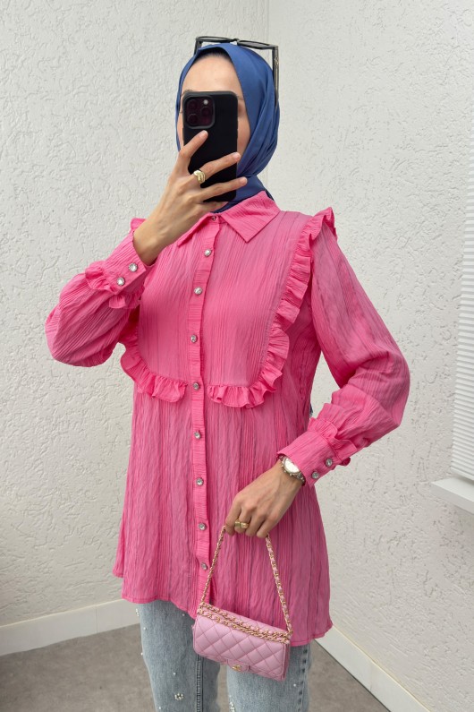 Fırfır Detaylı Tesettür Tunik 2235 - PEMBE