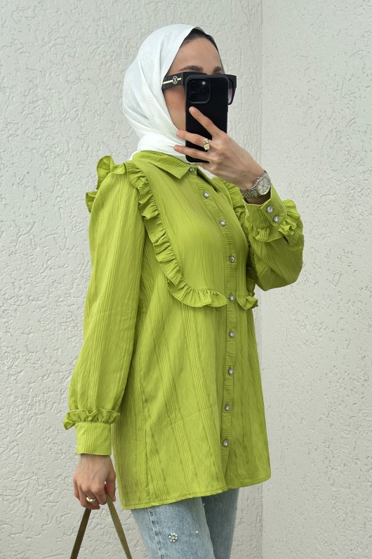 Fırfır Detaylı Tesettür Tunik 2235 - YEŞİL Fırfır Detaylı Tesettür Tunik 2235 - YEŞİL