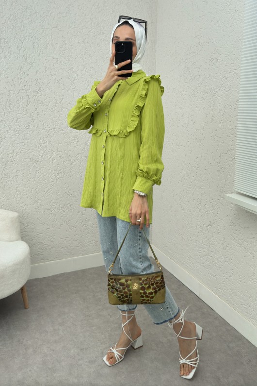 Fırfır Detaylı Tesettür Tunik 2235 - YEŞİL Fırfır Detaylı Tesettür Tunik 2235 - YEŞİL