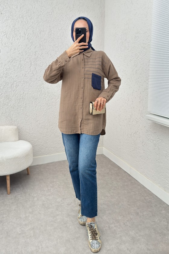 Renkli Cepli Gömlek 2236 - VİZON