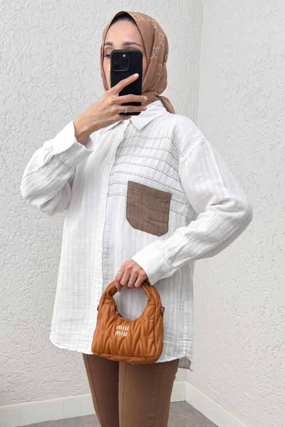 Renkli Cepli Gömlek 2236 - BEYAZ