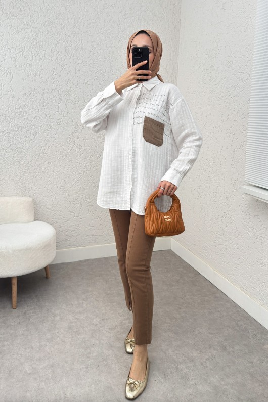 Renkli Cepli Gömlek 2236 - BEYAZ