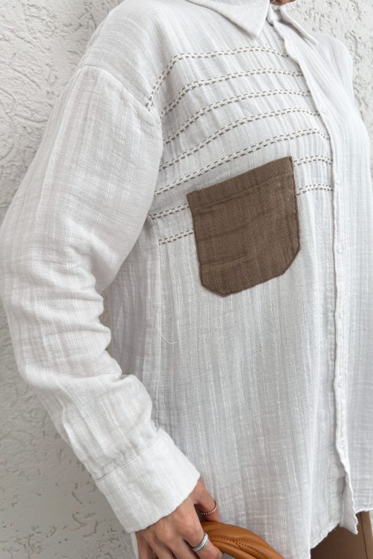 Renkli Cepli Gömlek 2236 - BEYAZ