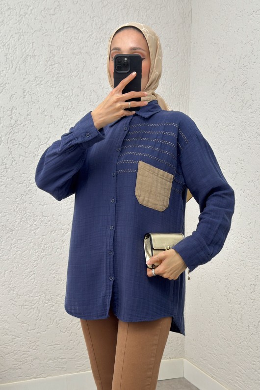 Renkli Cepli Gömlek 2236 - LACİVERT