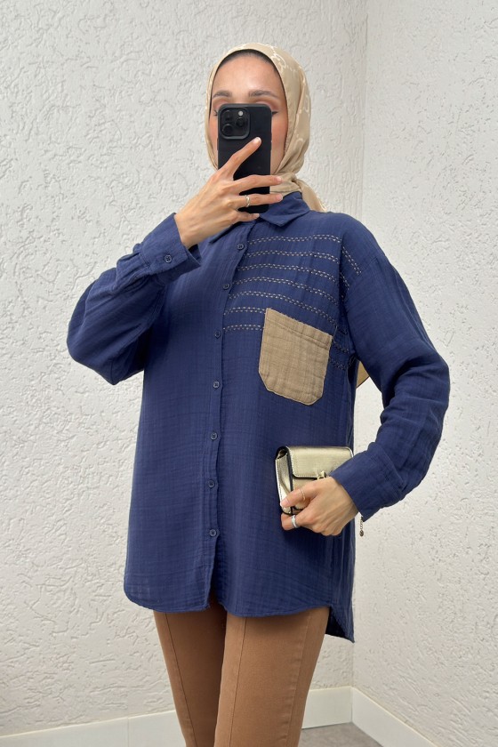 Renkli Cepli Gömlek 2236 - LACİVERT