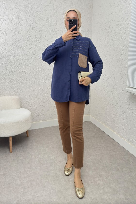 Renkli Cepli Gömlek 2236 - LACİVERT