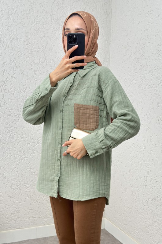 Renkli Cepli Gömlek 2236 - MİNT YEŞİLİ Renkli Cepli Gömlek 2236 - MİNT YEŞİLİ