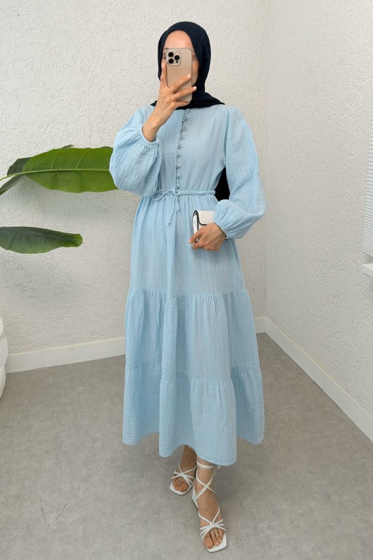 Birit Düğme Detaylı Elbise 2237 - BEBE MAVİSİ