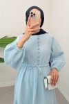 Birit Düğme Detaylı Elbise 2237 - BEBE MAVİSİ