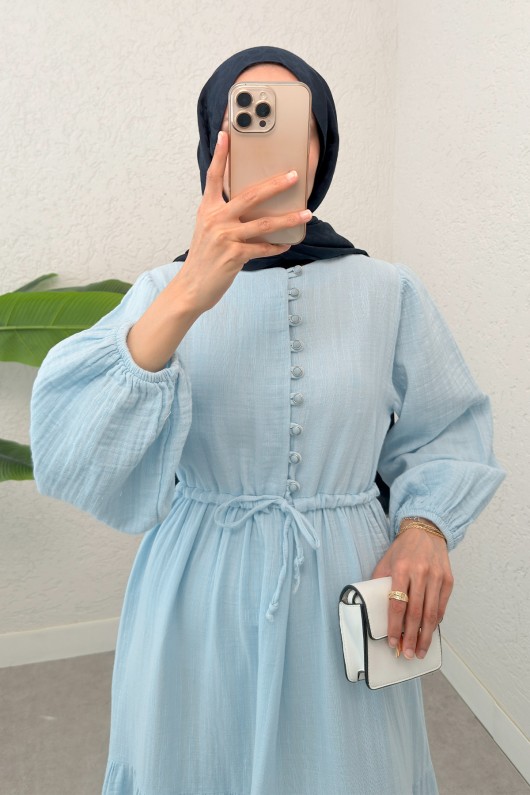 Birit Düğme Detaylı Elbise 2237 - BEBE MAVİSİ