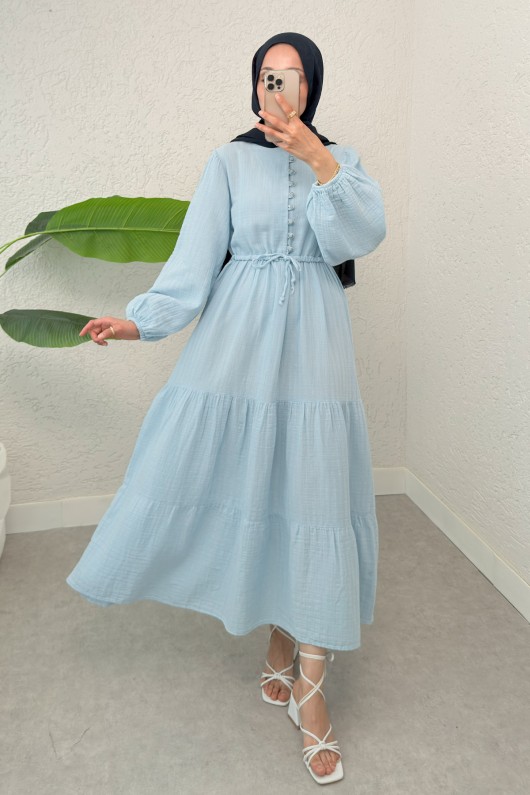 Birit Düğme Detaylı Elbise 2237 - BEBE MAVİSİ