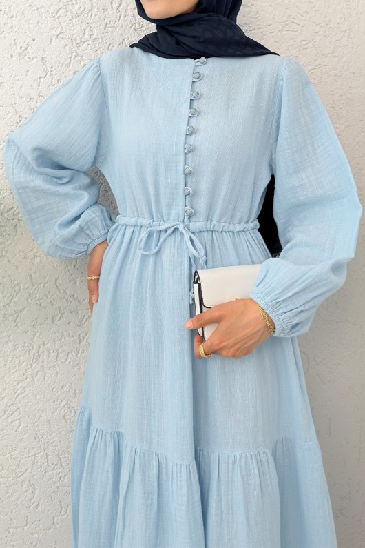 Birit Düğme Detaylı Elbise 2237 - BEBE MAVİSİ