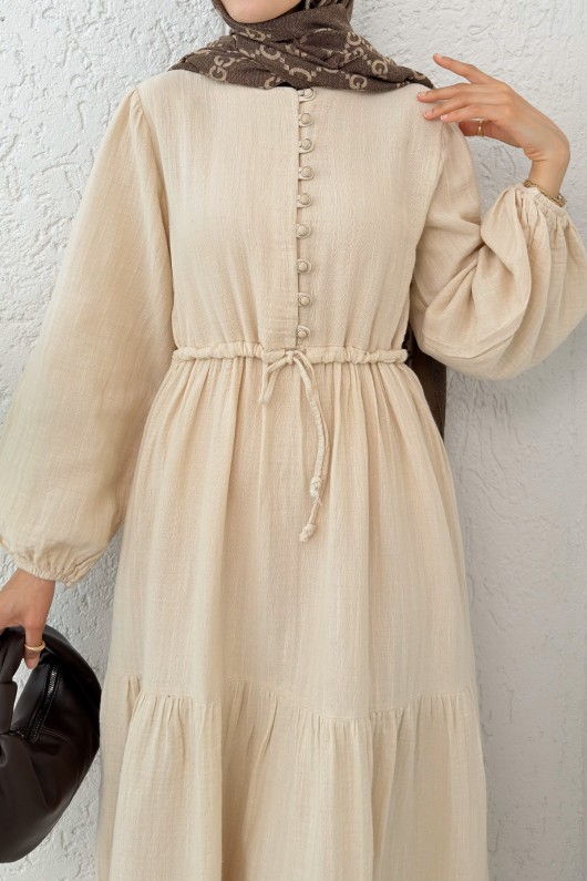 Birit Düğme Detaylı Elbise 2237 - BEj