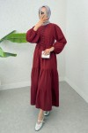Birit Düğme Detaylı Elbise 2237 - BORDO
