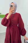 Birit Düğme Detaylı Elbise 2237 - BORDO