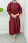 Birit Düğme Detaylı Elbise 2237 - BORDO