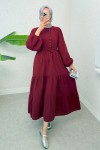 Birit Düğme Detaylı Elbise 2237 - BORDO