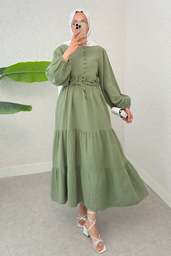 Birit Düğme Detaylı Elbise 2237 - ÇAĞLA YEŞİLİ