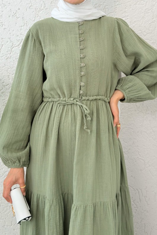 Birit Düğme Detaylı Elbise 2237 - ÇAĞLA YEŞİLİ