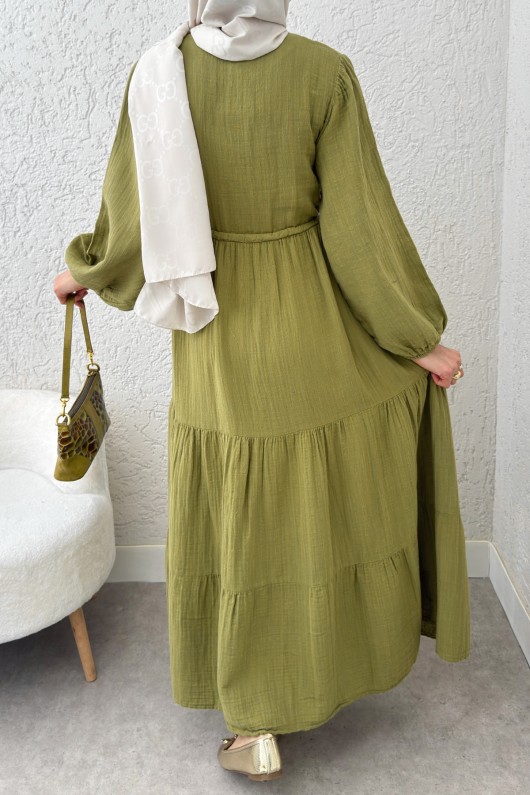 Birit Düğme Detaylı Elbise 2237 - FISTIK YEŞİLİ