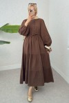 Birit Düğme Detaylı Elbise 2237 - KAHVERENGİ