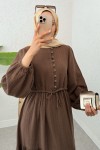 Birit Düğme Detaylı Elbise 2237 - KAHVERENGİ