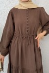 Birit Düğme Detaylı Elbise 2237 - KAHVERENGİ
