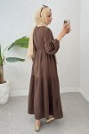 Birit Düğme Detaylı Elbise 2237 - KAHVERENGİ