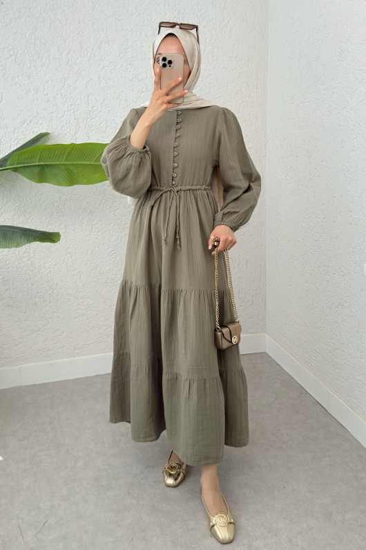 Birit Düğme Detaylı Elbise 2237 - KÜF YEŞİLİ Birit Düğme Detaylı Elbise 2237 - KÜF YEŞİLİ