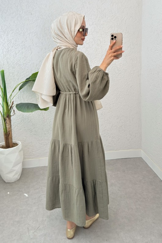 Birit Düğme Detaylı Elbise 2237 - KÜF YEŞİLİ Birit Düğme Detaylı Elbise 2237 - KÜF YEŞİLİ