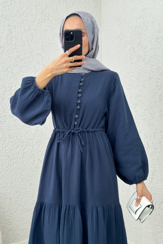 Birit Düğme Detaylı Elbise 2237 - LACİVERT