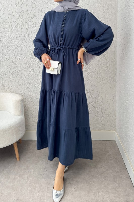 Birit Düğme Detaylı Elbise 2237 - LACİVERT