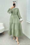 Birit Düğme Detaylı Elbise 2237 - MİNT YEŞİLİ