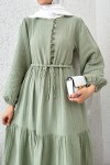 Birit Düğme Detaylı Elbise 2237 - MİNT YEŞİLİ