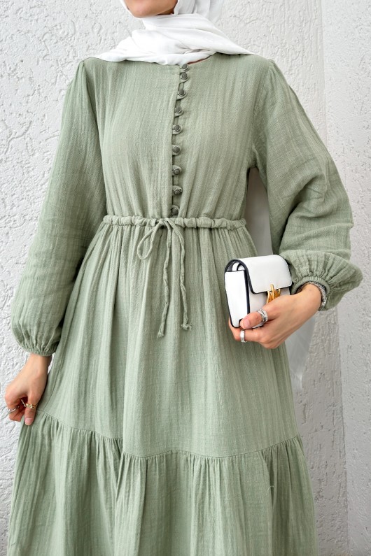 Birit Düğme Detaylı Elbise 2237 - MİNT YEŞİLİ