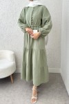 Birit Düğme Detaylı Elbise 2237 - MİNT YEŞİLİ