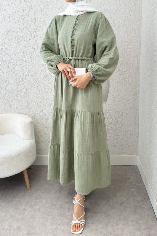 Birit Düğme Detaylı Elbise 2237 - MİNT YEŞİLİ