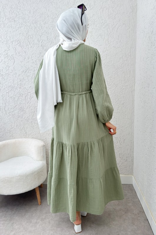 Birit Düğme Detaylı Elbise 2237 - MİNT YEŞİLİ