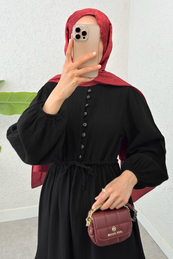 Birit Düğme Detaylı Elbise 2237 - SİYAH Birit Düğme Detaylı Elbise 2237 - SİYAH