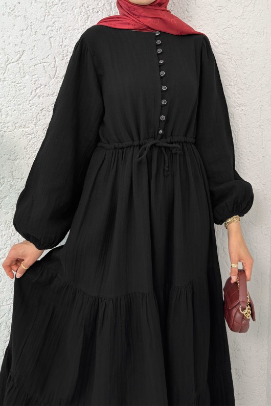 Birit Düğme Detaylı Elbise 2237 - SİYAH