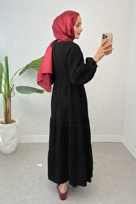 Birit Düğme Detaylı Elbise 2237 - SİYAH