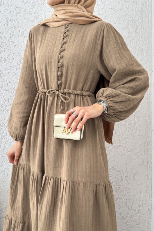 Birit Düğme Detaylı Elbise 2237 - VİZON