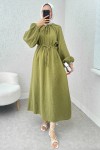 Yaka Büzgü Detaylı Elbise 2238 - FISTIK YEŞİLİ